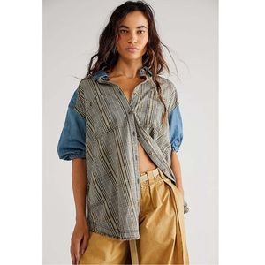 Free People We The Free Runaway Plaid And Denim Tunic Top Buttondown XS